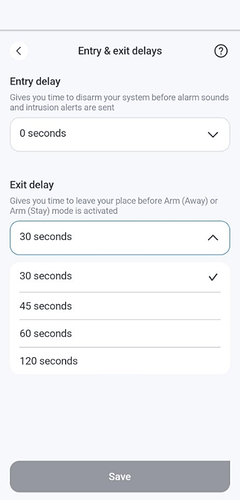 Set up Entry Exit Delay