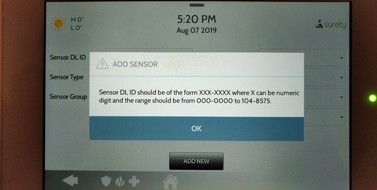 Sensor DL ID Should be of the form XXX-XXXX - Support - Surety Support Forum